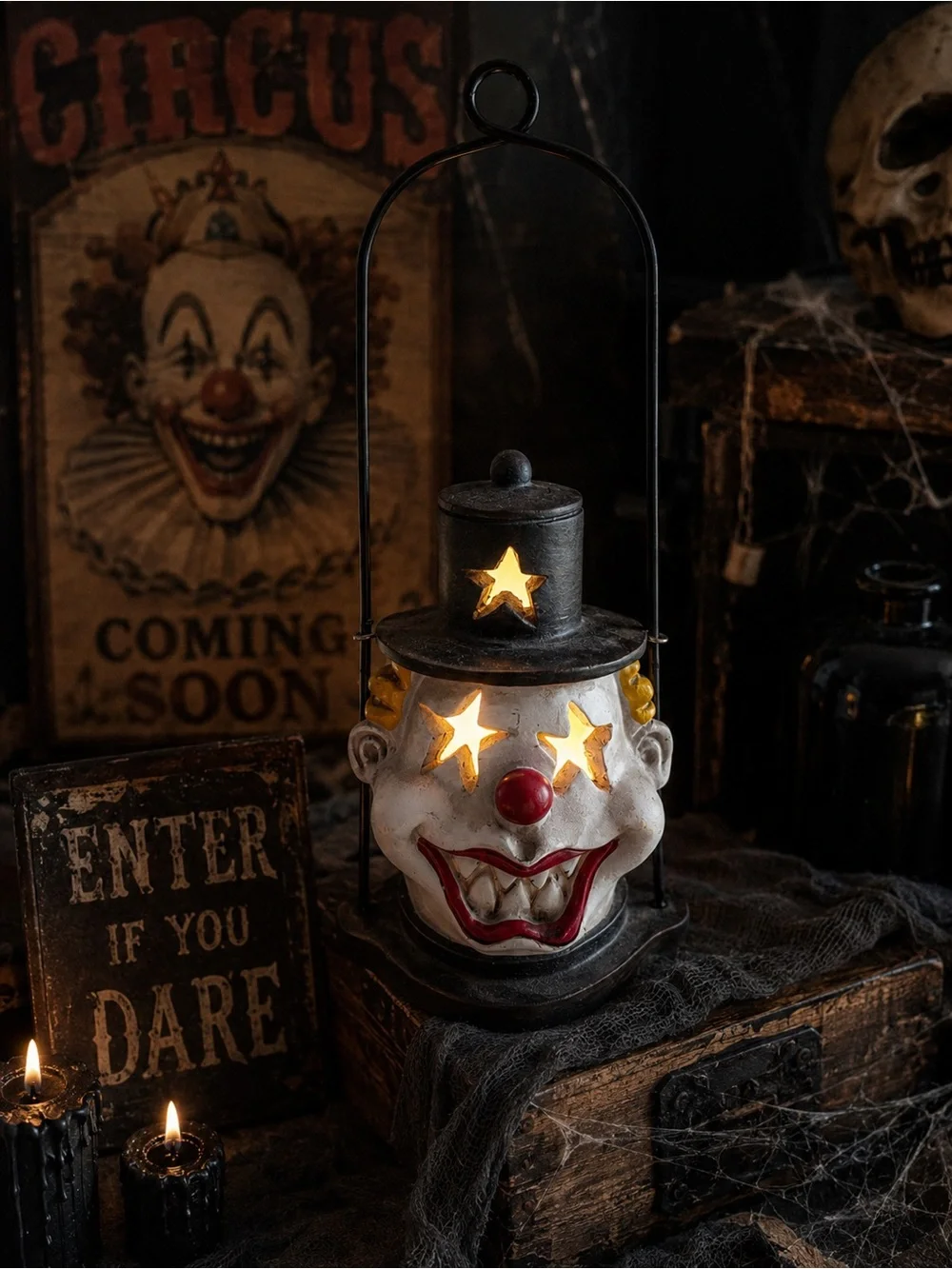 Creepy Clown LED Lantern Halloween Decor Battery Operated 11 Inch